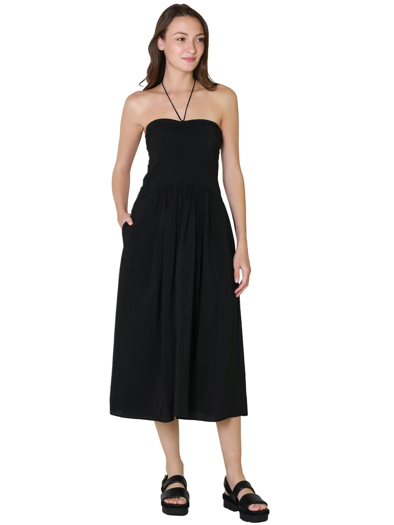 Vince Ruched Halter Dress In Black 