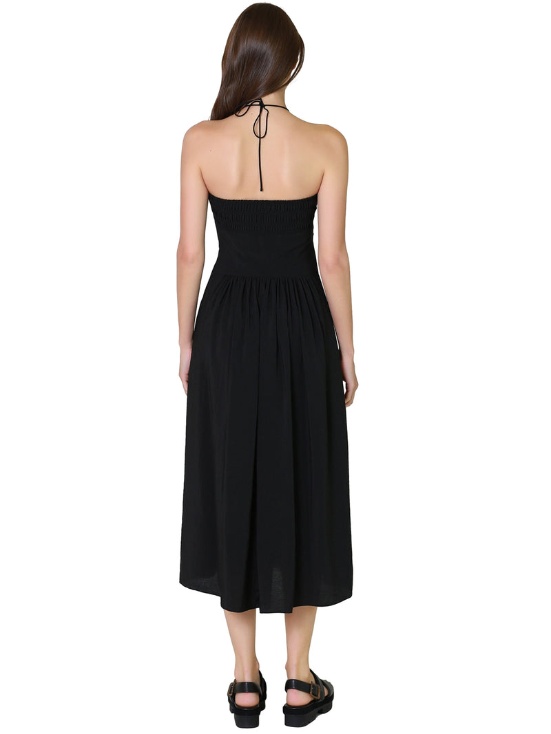 Vince Ruched Halter Dress In Black 