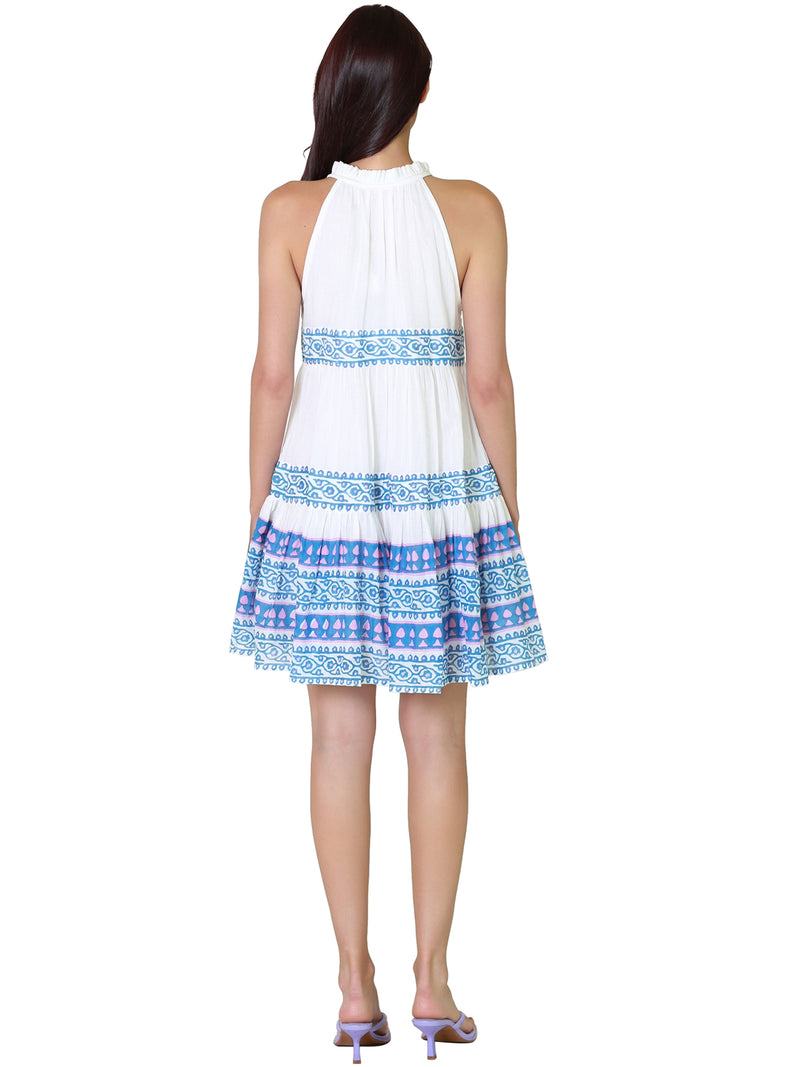 Oliphant Sleeveless Tiered Short Dress In Grotto Blue