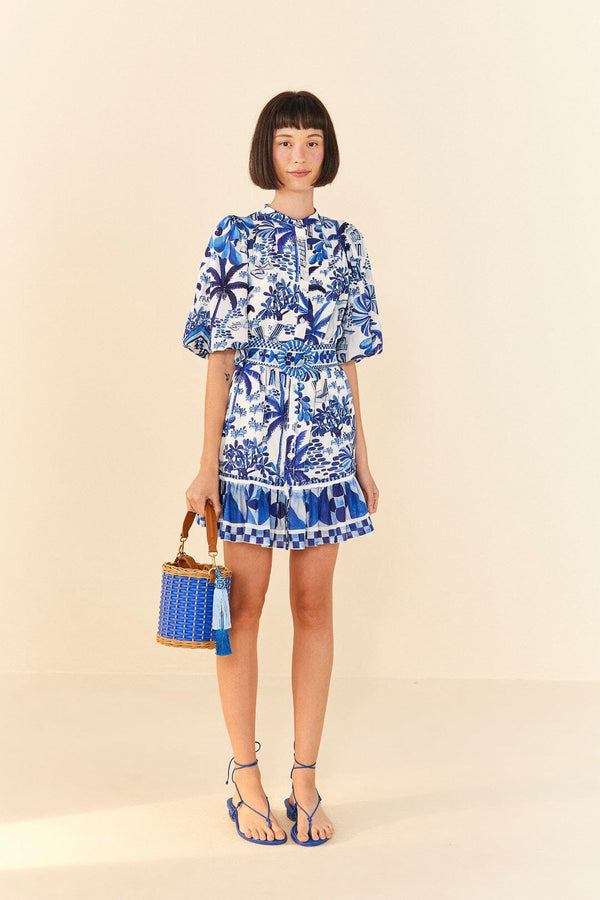Farm Rio Sweet rio puff sleeve mini dress Blue Multi