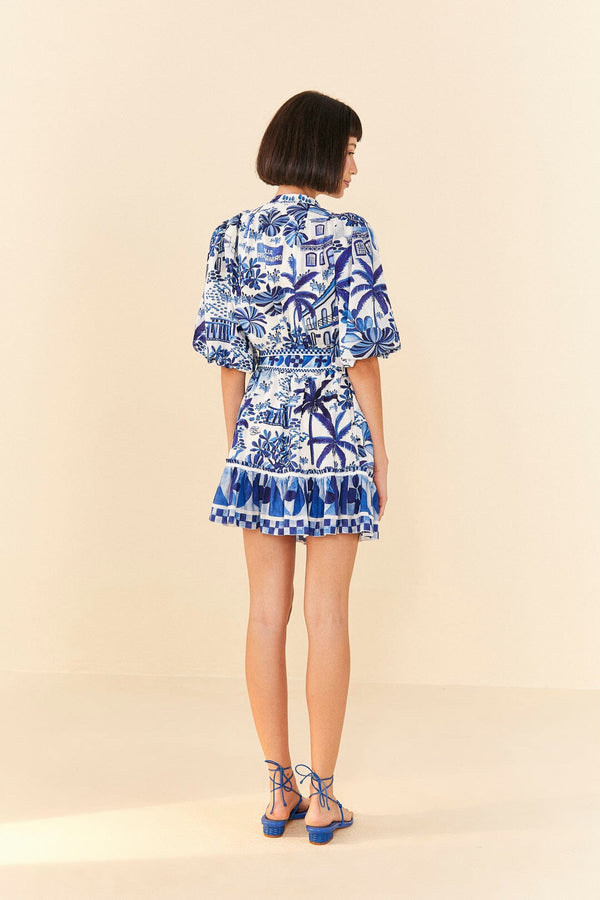 Farm Rio Sweet rio puff sleeve mini dress Blue Multi