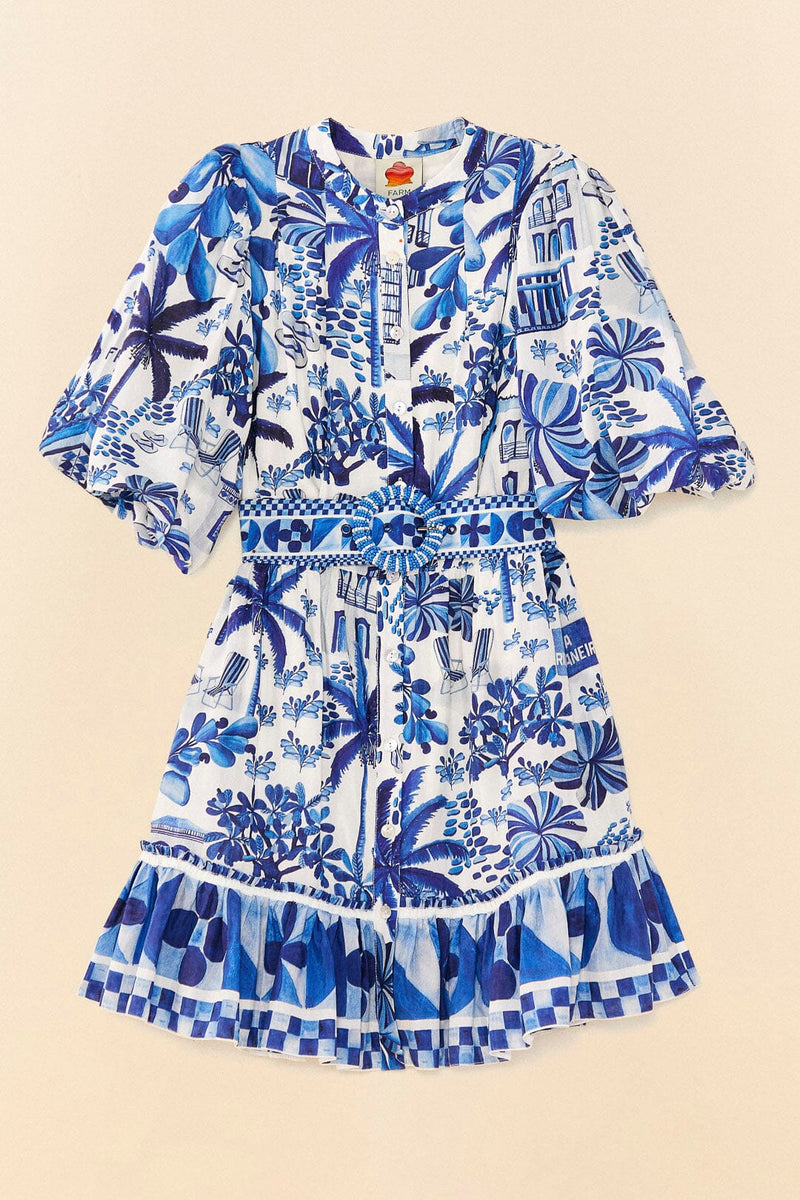 Farm Rio Sweet rio puff sleeve mini dress Blue Multi