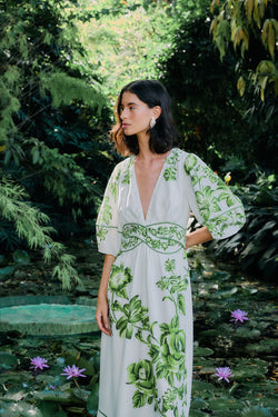 Farm Rio floral midi dress in green cascade
