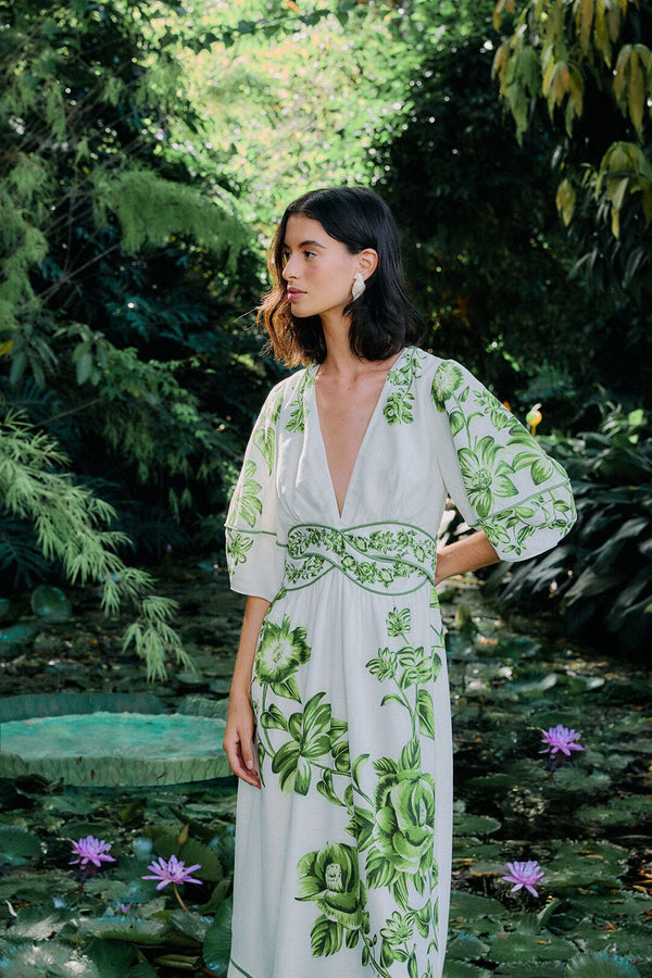 Farm Rio floral midi dress in green cascade