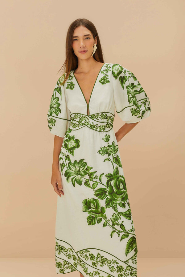 Farm Rio floral midi dress in green cascade