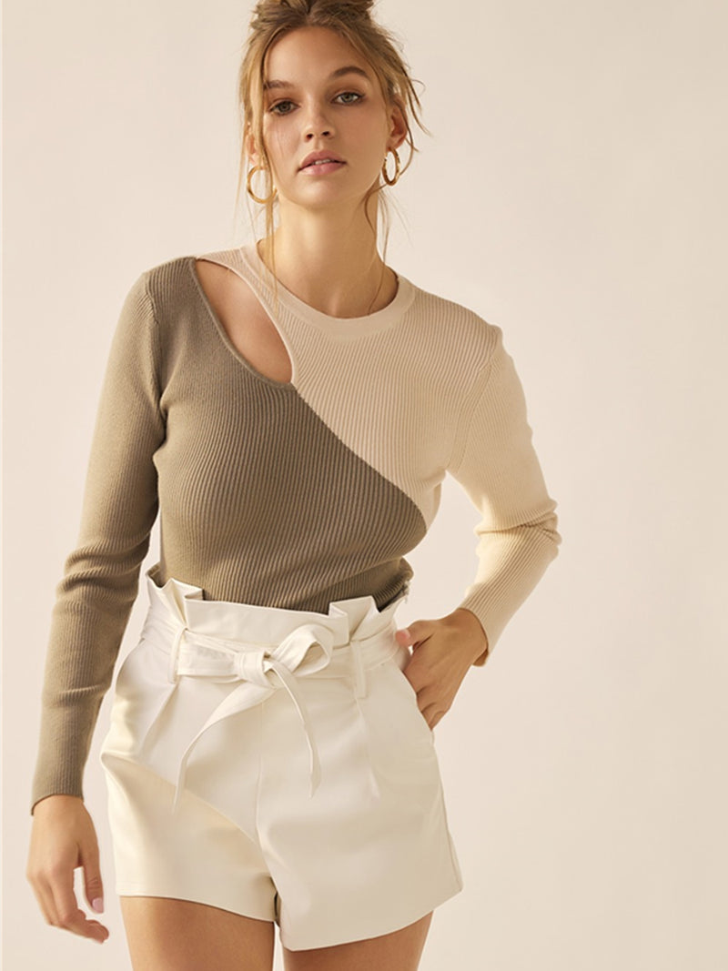Idem Ditto Atticus Asymmetrical Colorblock Sweater In Olive Beige