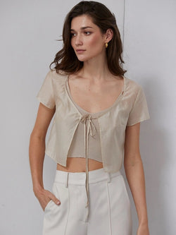 Crescent Isabella Semi-Sheer+Sweater Tank Two-piece Set In Taupe