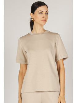P.Cill Finley Scuba Round Neck Short Sleeve Tee In Taupe