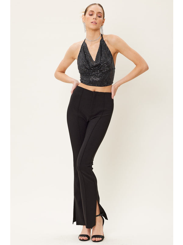 Idem Ditto Silas Side Slit Flare Pants In Black