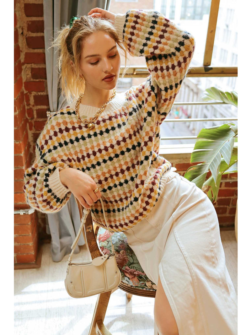 Blu Pepper Griffin Multicolor Sweater In Cream