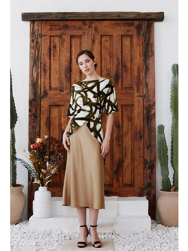 INA Quinby Satin Skirt In Gold