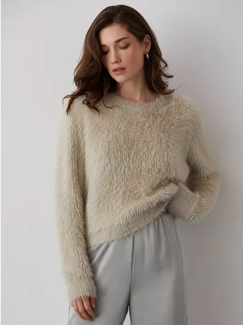 Crescent Hartley Mohair Crewneck Sweater In Taupe