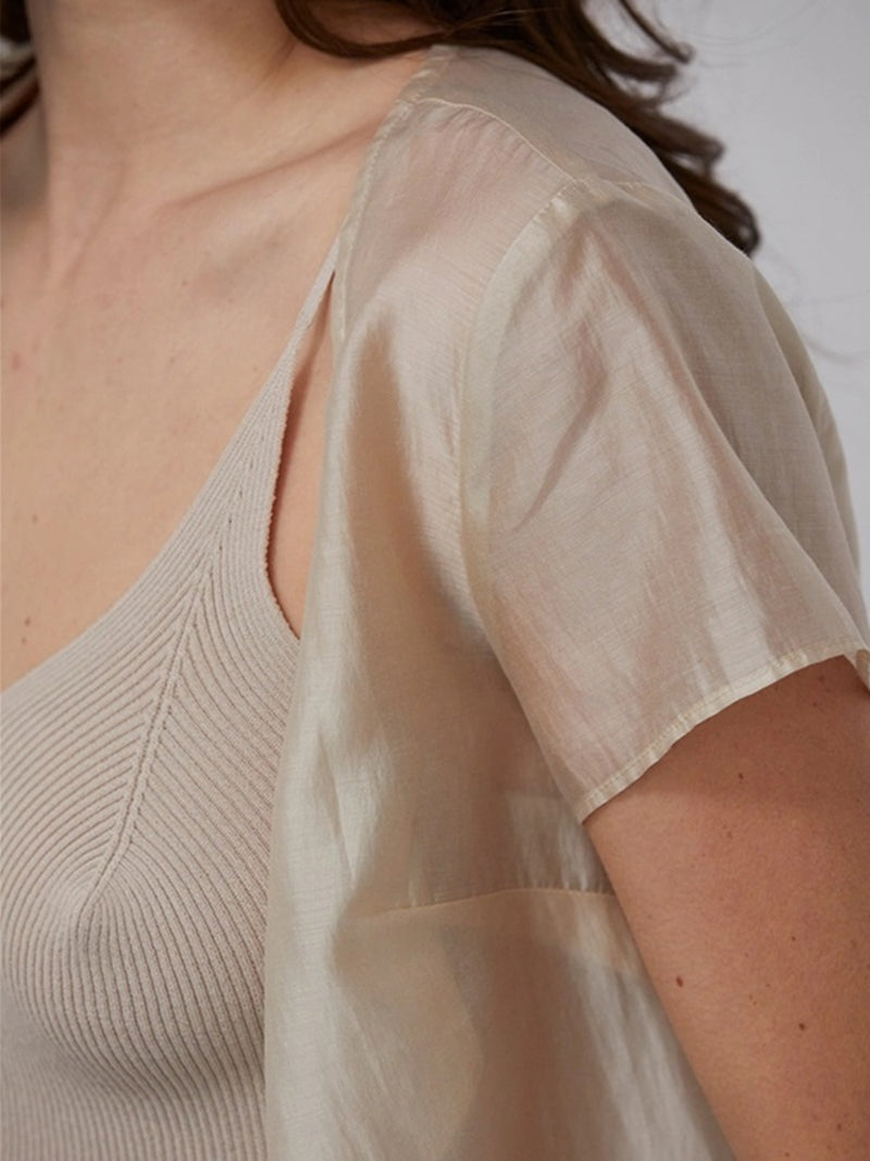 Crescent Isabella Semi-Sheer+Sweater Tank Two-piece Set In Taupe