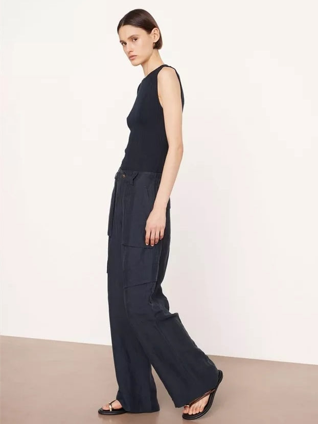 Vince Drop-Waist Wide-Leg Cargo Pant In Coastal Blue