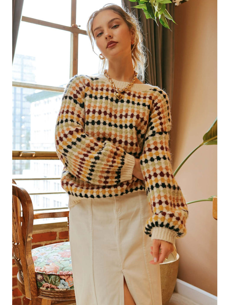 Blu Pepper Griffin Multicolor Sweater In Cream