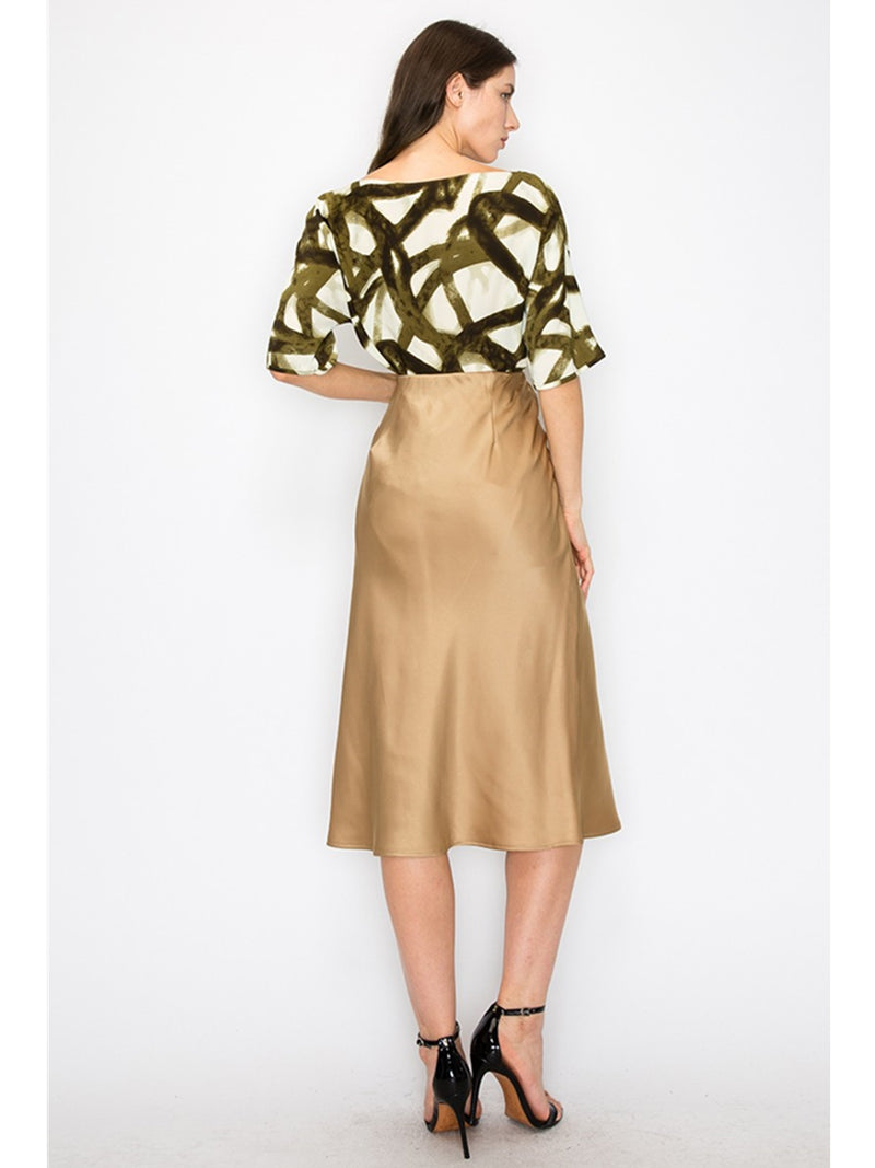 INA Quinby Satin Skirt In Gold