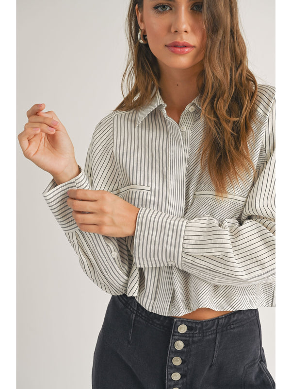 Miou Muse Reese Mix And Match Striped Buttondown Shirts In Black Stripe
