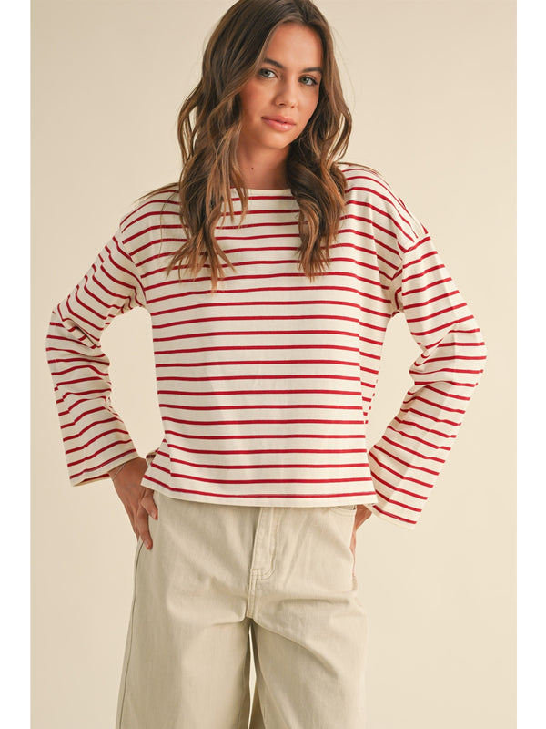 Miou Muse Twiggy Stripe Long Sleeve Top In White Red