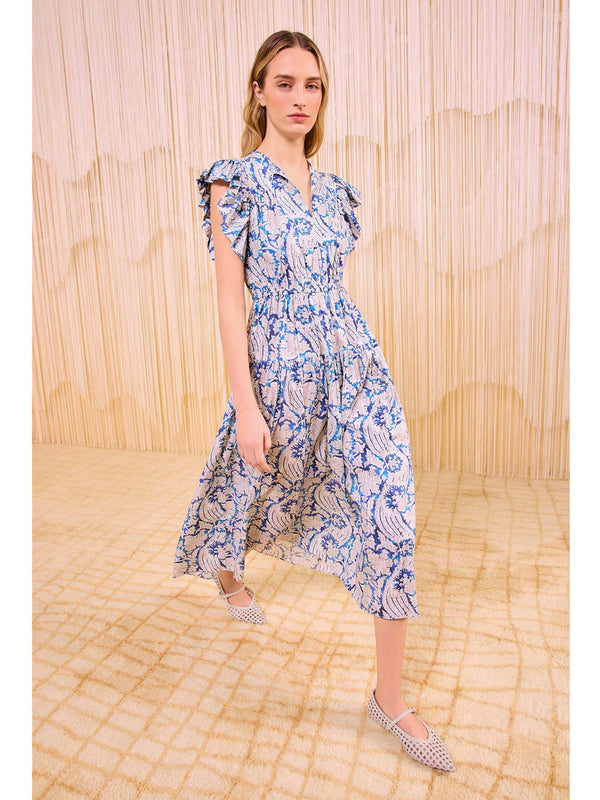 Ulla Johnson Kairi Flutter Sleeve Midi Dress In Ciel