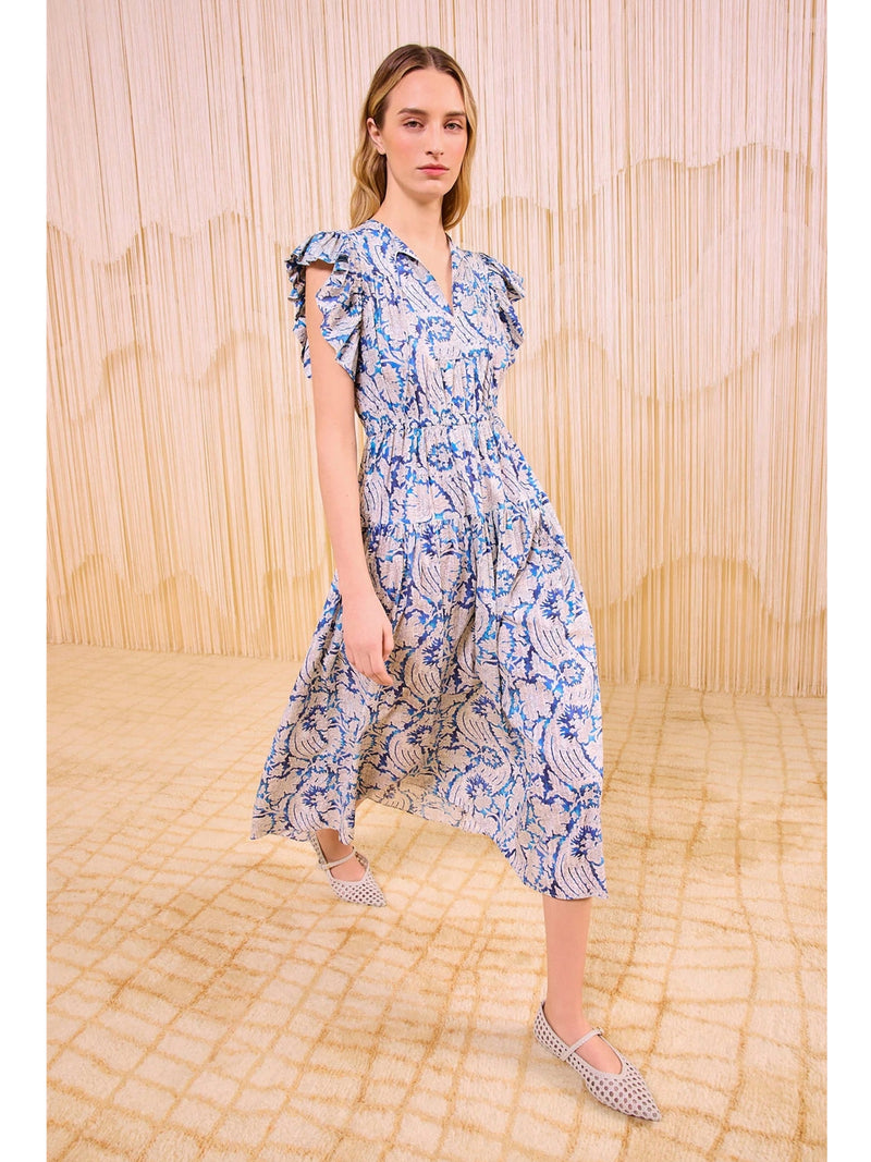 Ulla Johnson Kairi Flutter Sleeve Midi Dress In Ciel