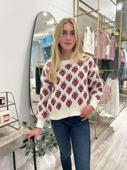 Bailey Rose Annabeth Strawberry Sweater In Cream