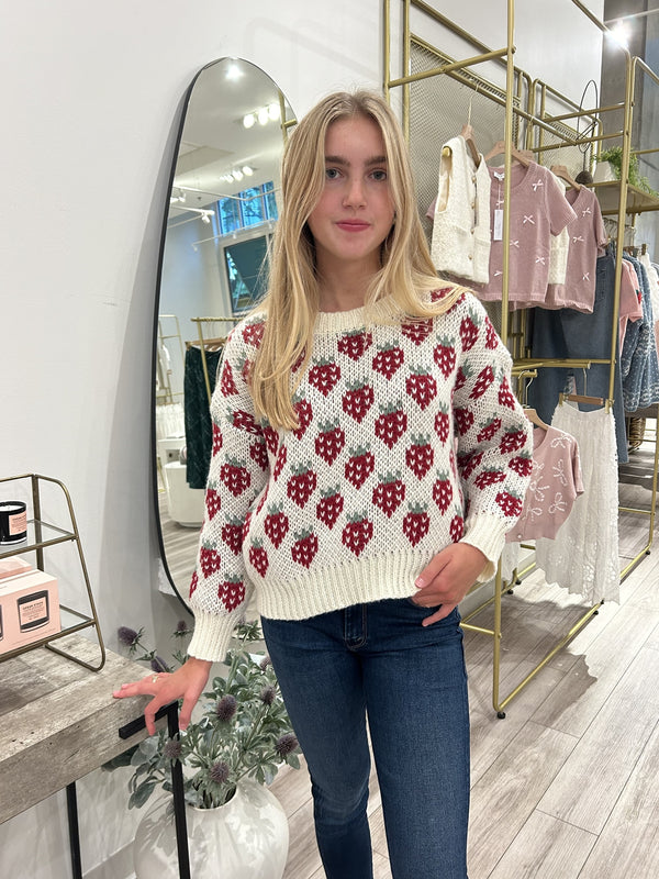 Bailey Rose Annabeth Strawberry Sweater In Cream