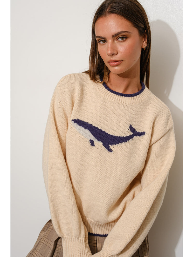 Pretty Garbage Lena Whale Sweater In Ivory