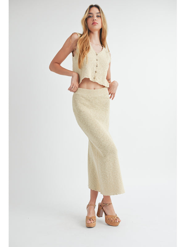 Mable Omari Knit Vest and Midi Skirt Set In Light Taupe