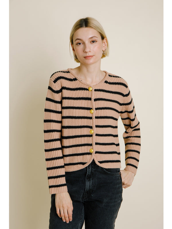 Aureum Dema Striped Cardigan In Eggshell 