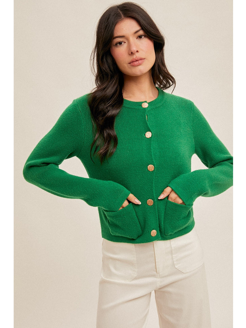 Hem&Thread Vesna Sweater Cardigan Jacket In Kelly Green