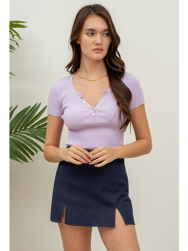 The Workshop Mia Snap Button Top In Lavender