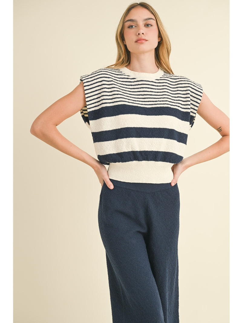 Miou Muse Paula Stripe Knit Top In Navy