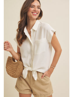 In February Emma Cotton Gauze Button Down In Off White