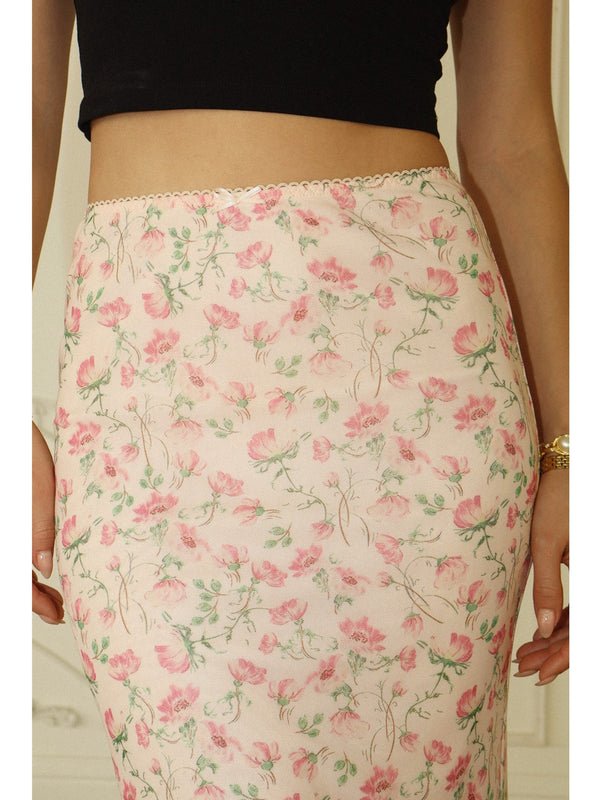 Bailey Rose Ashley Floral Mesh Skirt In Peach
