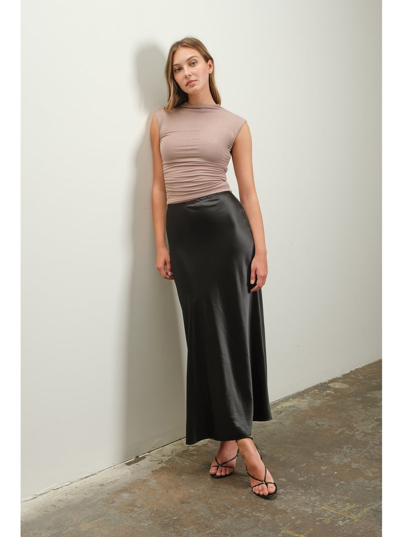 The Workshop Vienna Satin Slip Skirt In Black