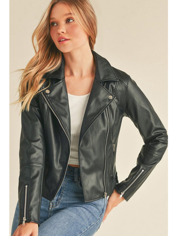 Up Clothing Hadley Pleather Biker Jacket In Black