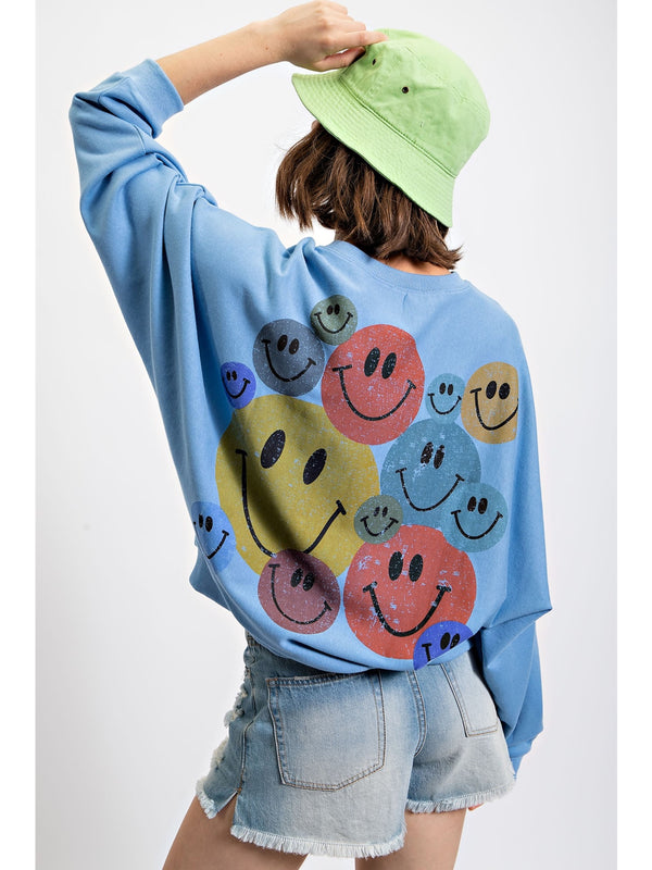Easel Theo Happy Face Sweatshirt In Peri Blue