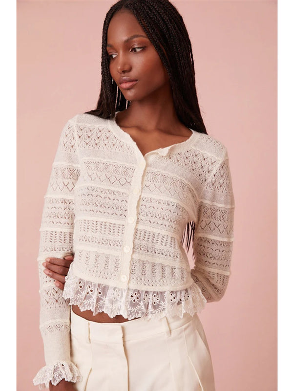 LoveShackFancy Norden Wool Embroidered Lace Cardigan In Cream