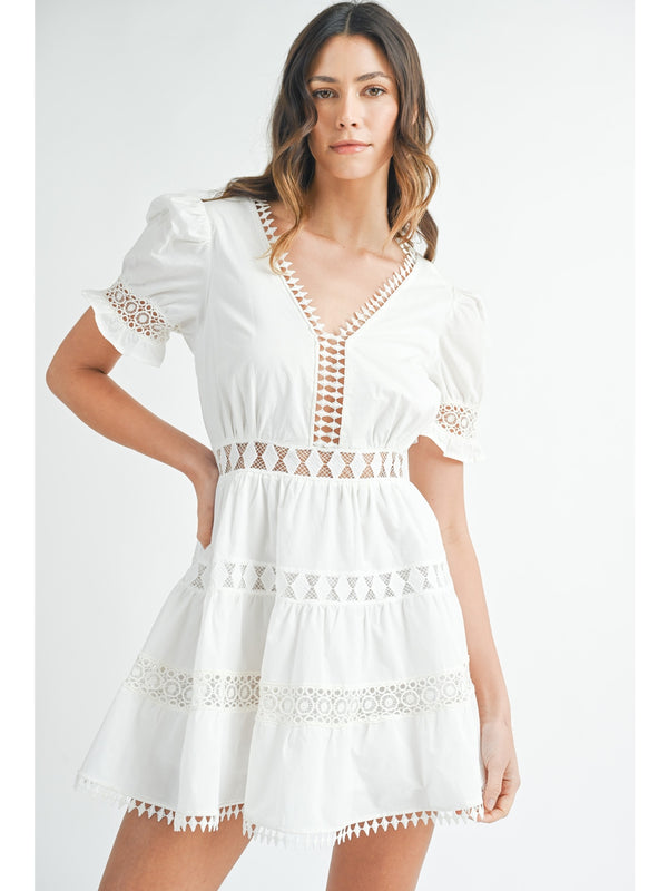 Mable Rey Lace Trim Mini Dress In Off White
