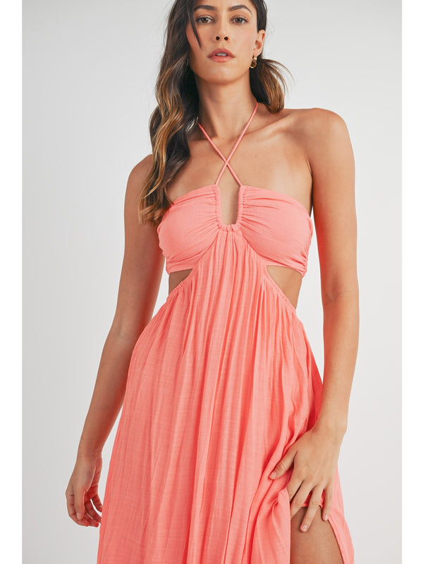 Mable Zoe Halter Neck Coutout Dress In Coral