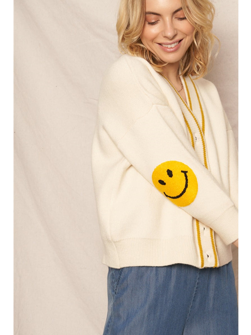 En Creme Laufy Smiley Cardigan In Ivory