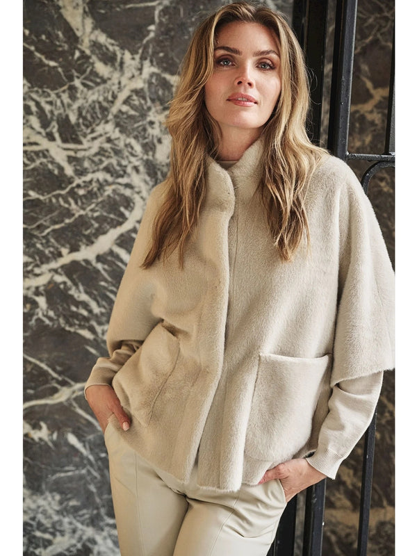 Rino&Pelle Dewi Faux Fur Cape In Stone