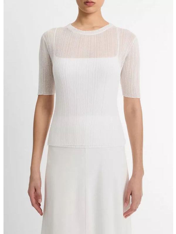 Vince Italian Cotton-Blend Double-Layer Top In Off White