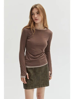 Crescent Octavia Two In One Long Sleeve Tee In Espresso