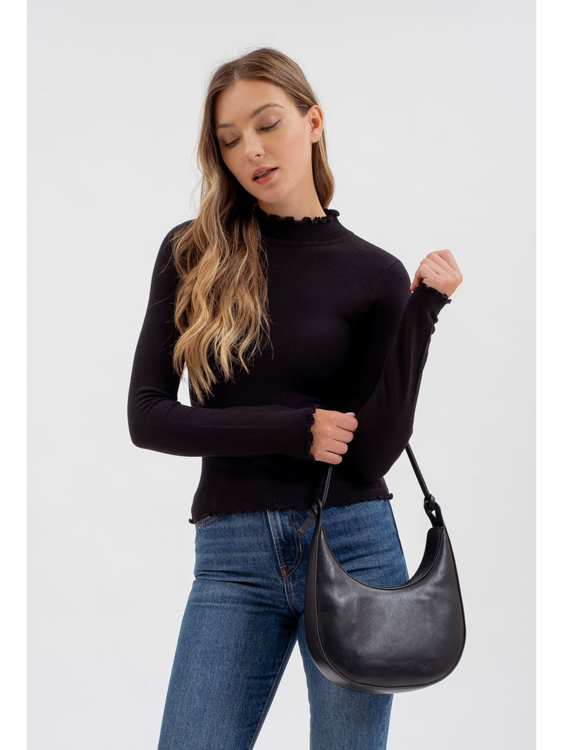 The Workshop Leena Lettuce Trim Knit Top In Black