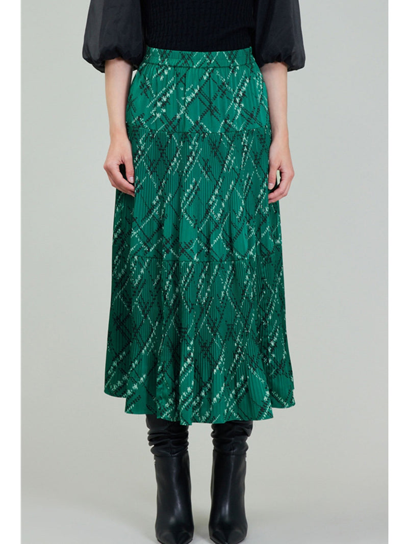 Current Air Chiara Pleated Skirt In Teal Green