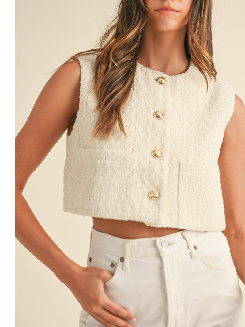 Mable Bambi Tweed Crop Vest In Cream