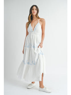 Mable Kaizen Embroidered Maxi Dress In Off White
