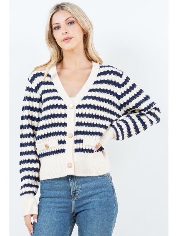 Dreamers Lemor Stripe Cardigan In Navy White