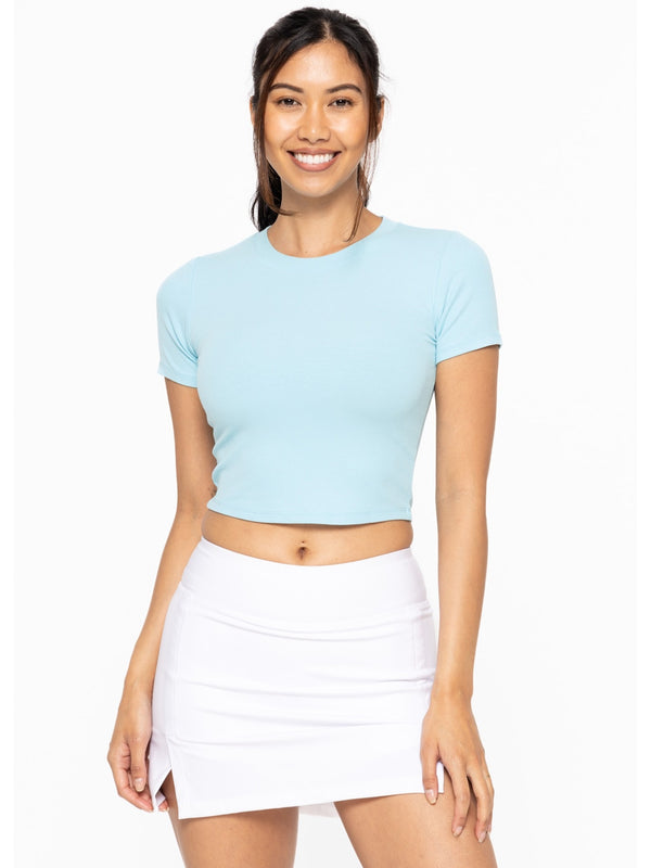 Mono B Kai Essential Micro-Ribbed Cropped Tee In Bright Blue